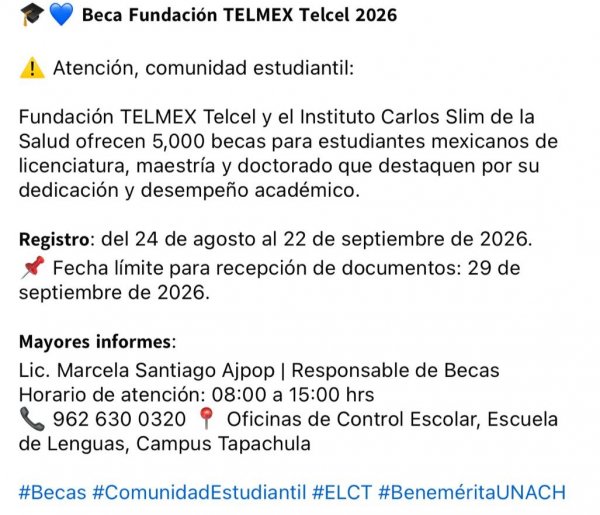 Beca Fundación TELMEX Telcel 2026