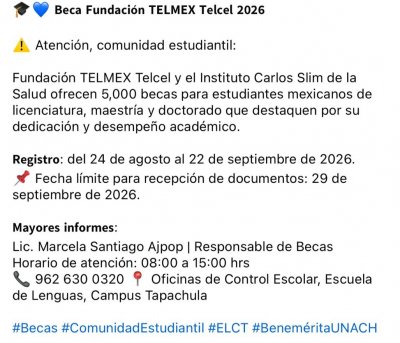 Beca Fundación TELMEX Telcel 2026